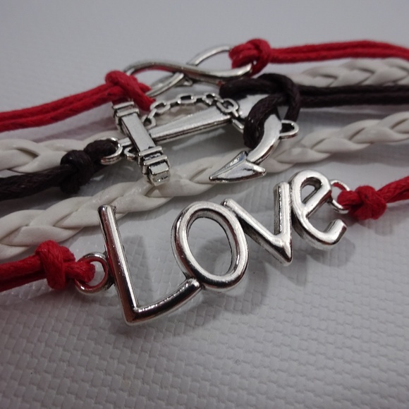 Unbranded Jewelry - Love Anchor Leather Charm Bracelet Silver Plated